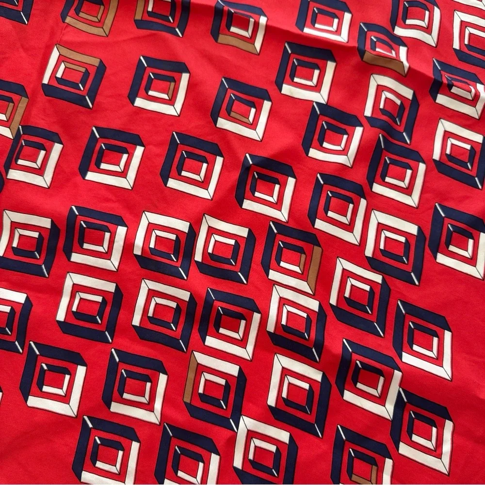 Dior Red and Navy Geometric Scarf